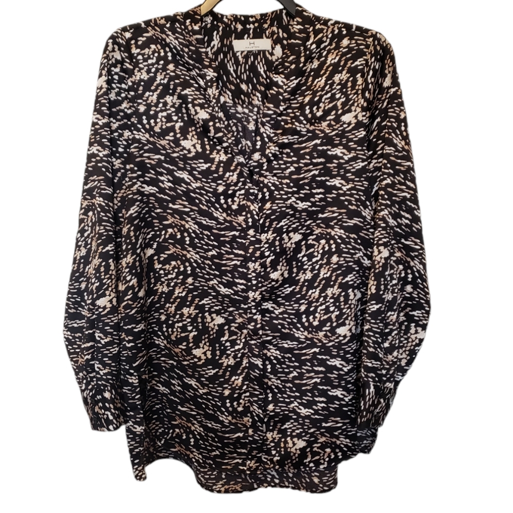 H by Halston Abstract Swirl Button Down Blouse Size XL
